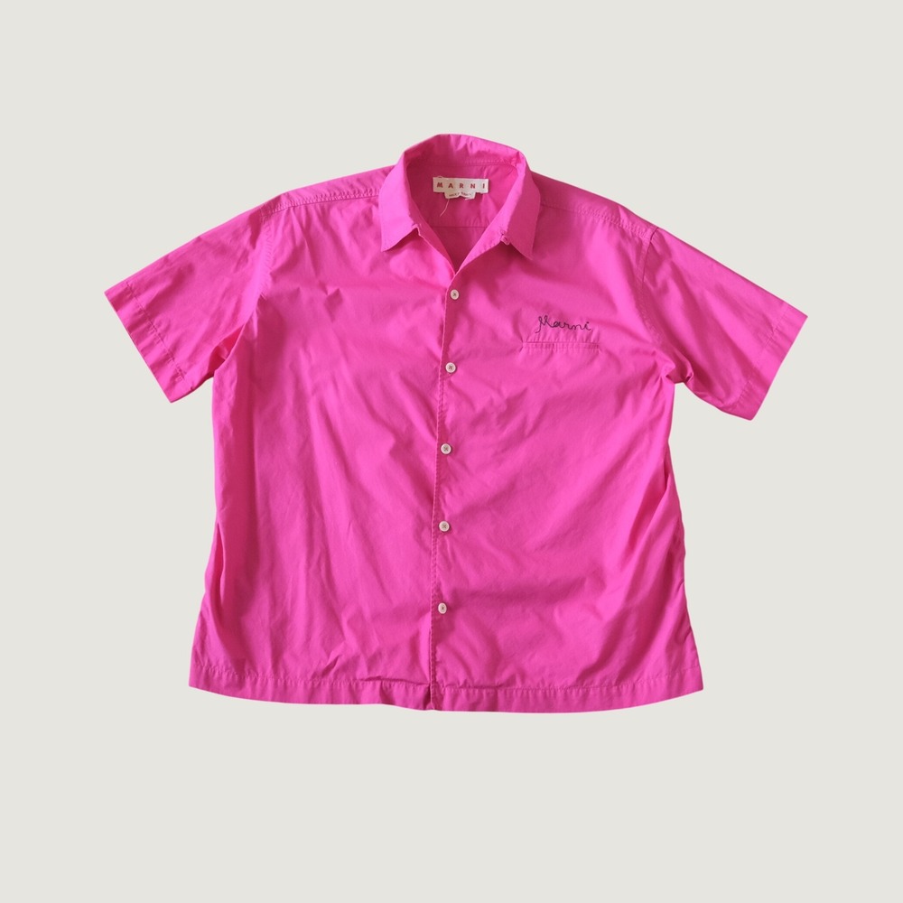 Marni Bowling Shirt Mens Pink Logo Embroidered Cotton Twill 38 Luxury Summer